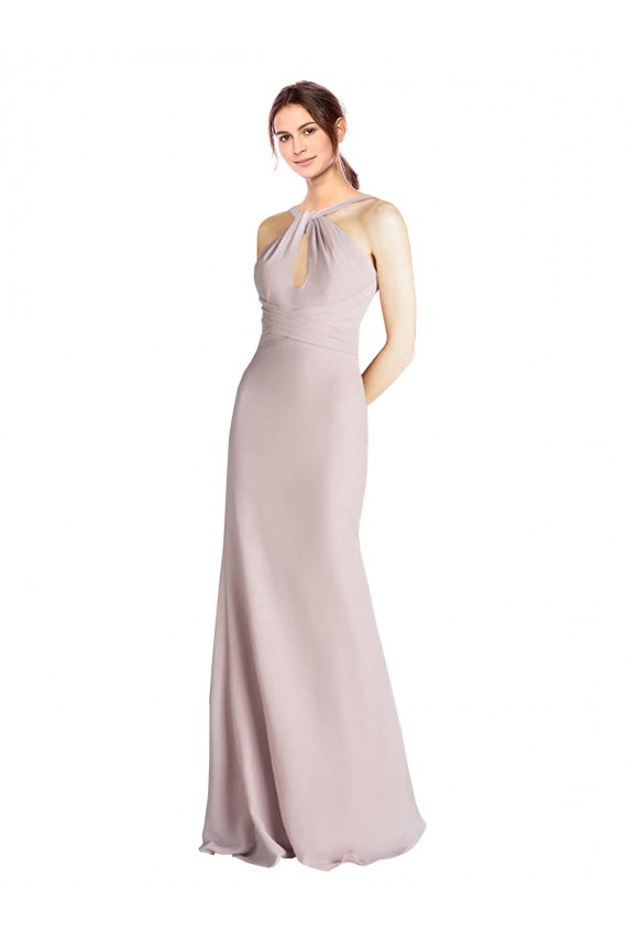 Sleeveless Halter Neck Open Back Soft Chiffon Sheath Bridesmaid Dress Brisbane