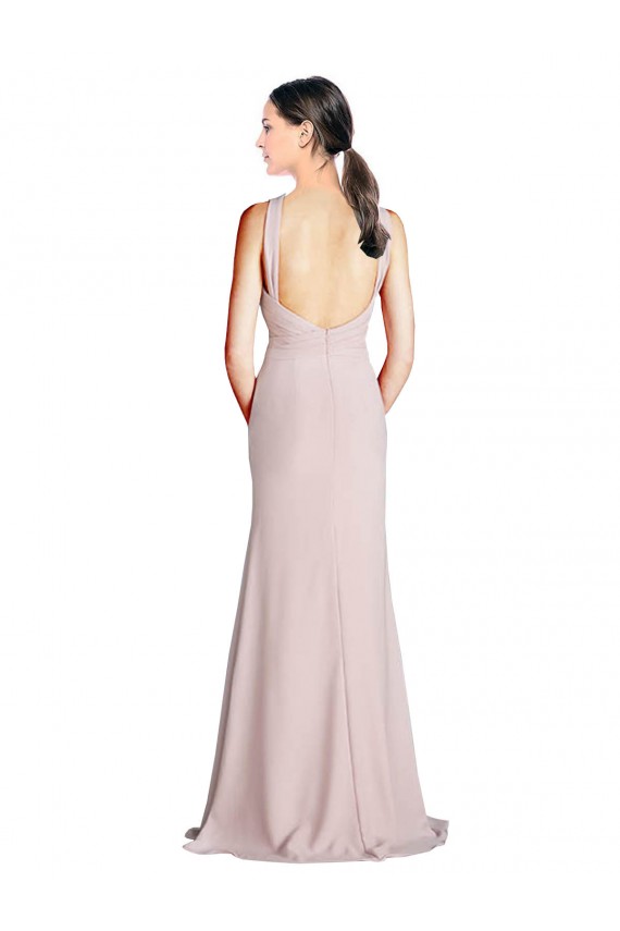 Sleeveless Halter Neck Open Back Soft Chiffon Sheath Bridesmaid Dress Brisbane
