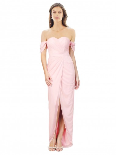 Sleeveless Pink Off the Shoulder Soft Chiffon A-Line High Low Bridesmaid Dress Brisbane