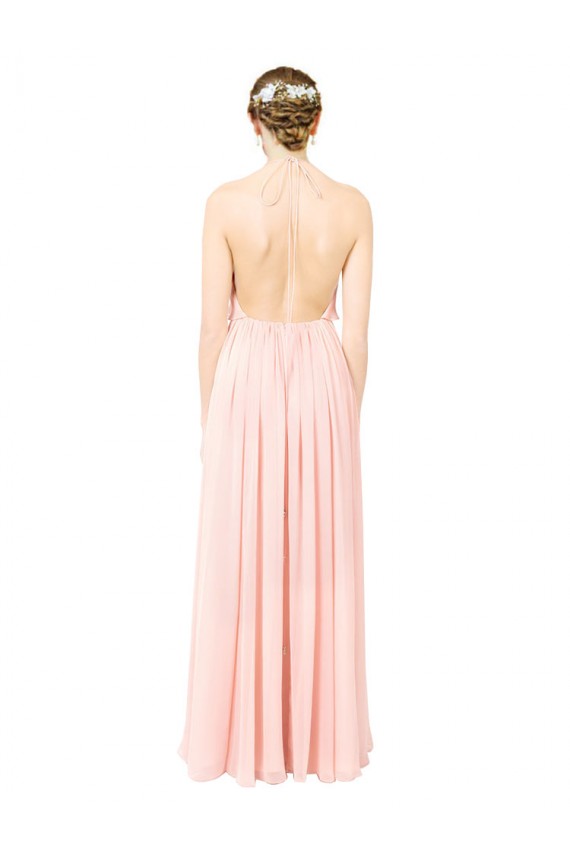 Sleeveless Pink Halter Neck Open Back Soft Chiffon A-Line Formal Dress / Bridesmaid Dress Brisbane