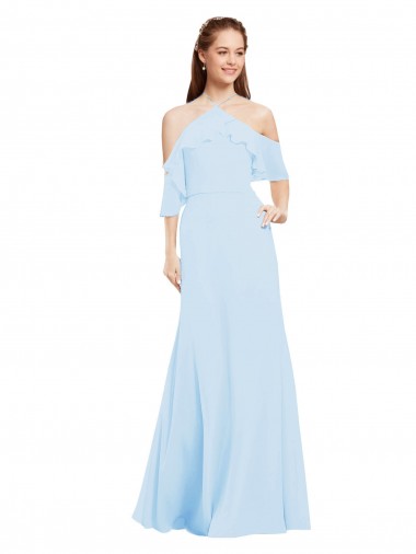 Cold Shoulder Halter Neck Soft Chiffon A-Line Formal Dress / Bridesmaid Dress Brisbane
