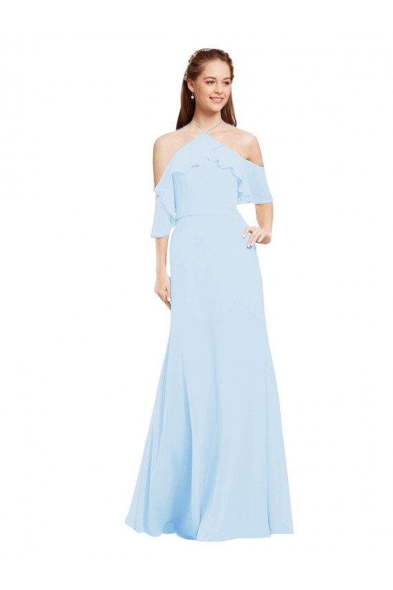 Cold Shoulder Halter Neck Soft Chiffon A-Line Formal Dress / Bridesmaid Dress Brisbane