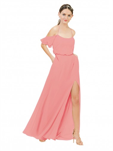 Sleeveless Watermelon Off the Shoulder Soft Chiffon A-Line Bridesmaid Dress Brisbane