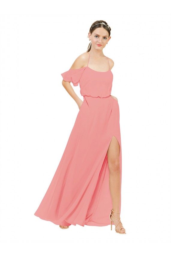 Sleeveless Watermelon Off the Shoulder Soft Chiffon A-Line Bridesmaid Dress Brisbane