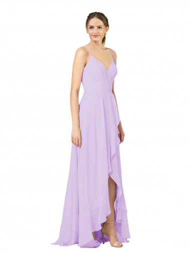 Sleeveless V-Neck Open Back Soft Chiffon Sheath High Low Bridesmaid Dress Brisbane