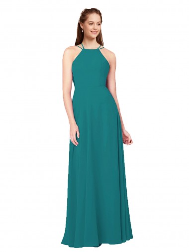Sleeveless High Neck Criss Cross Back Soft Chiffon Sheath Bridesmaid Dress Brisbane