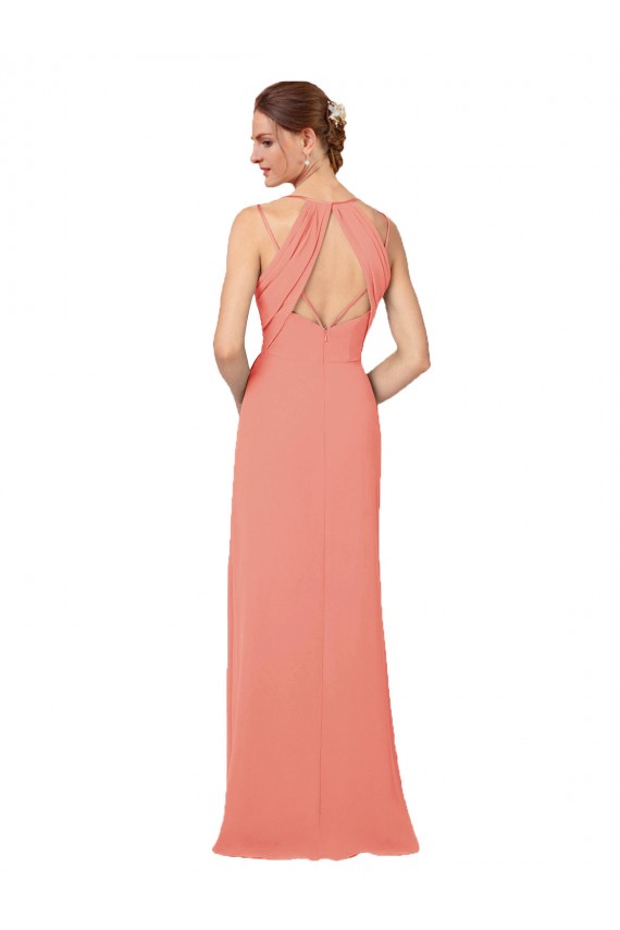 Sleeveless Desert Rose V-Neck Keyhole Back Soft Chiffon Sheath Bridesmaid Dress Brisbane