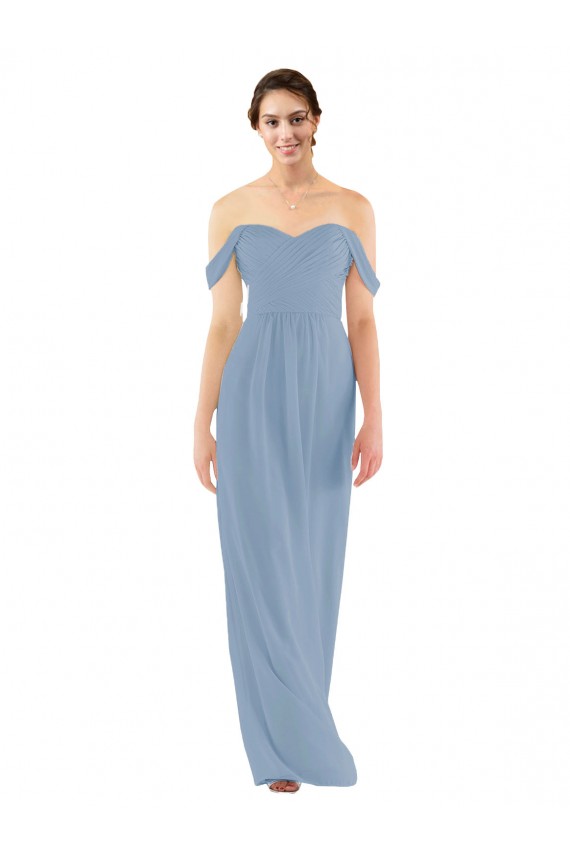 Sleeveless Dusty Blue Off the Shoulder Soft Chiffon Sheath Bridesmaid Dress Brisbane