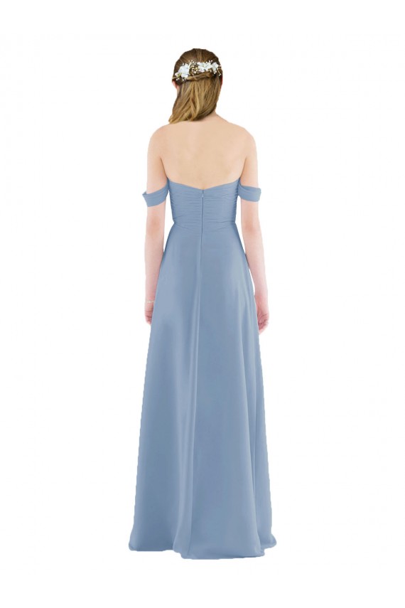 Sleeveless Dusty Blue Off the Shoulder Soft Chiffon Sheath Bridesmaid Dress Brisbane