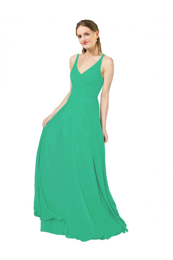 Sleeveless V-Neck Criss Cross Back Soft Chiffon Sheath Bridesmaid Dress Brisbane