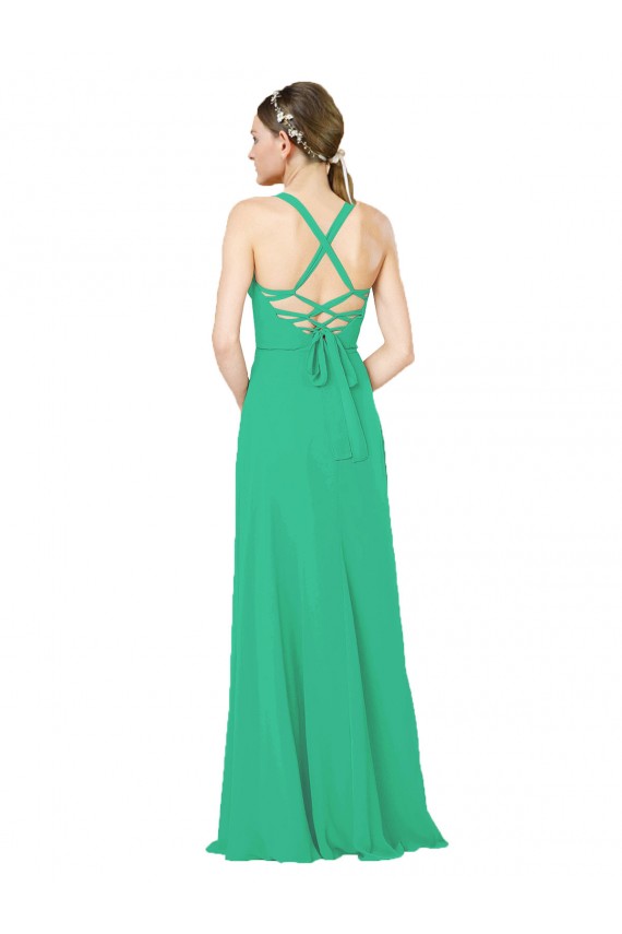 Sleeveless V-Neck Criss Cross Back Soft Chiffon Sheath Bridesmaid Dress Brisbane