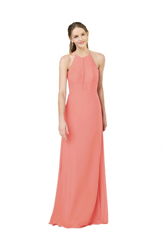 Sleeveless Desert Rose Halter Neck Keyhole Back Soft Chiffon Sheath Bridesmaid Dress Brisbane