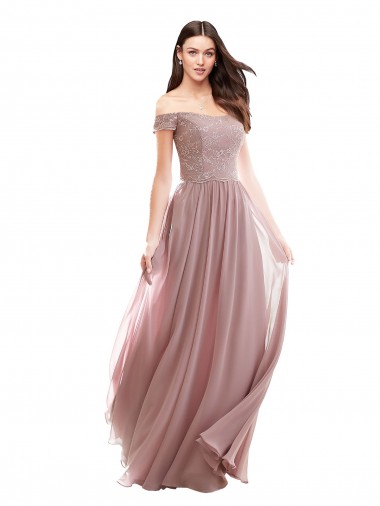 Cap Sleeves Off the Shoulder Soft Chiffon & Lace A-Line Bridesmaid Dress Brisbane