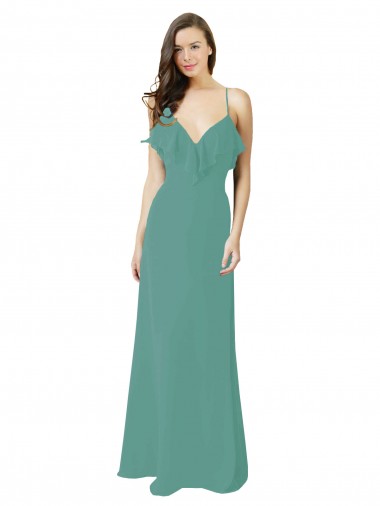 Sleeveless Icelandic Silver Spaghetti Straps Soft Chiffon A-Line Bridesmaid Gown Brisbane