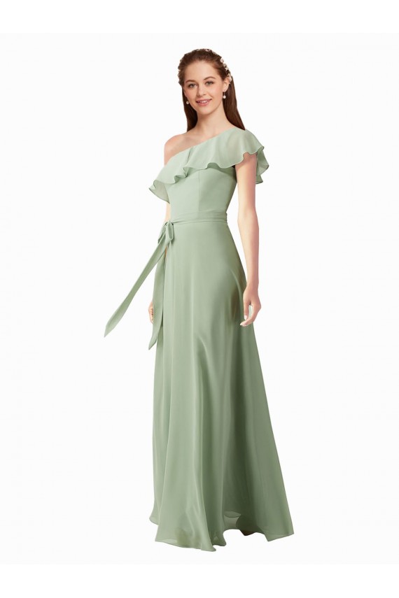Flutter Sleeves One Shoulder Soft Chiffon A-Line Bridesmaid Dress Brisbane