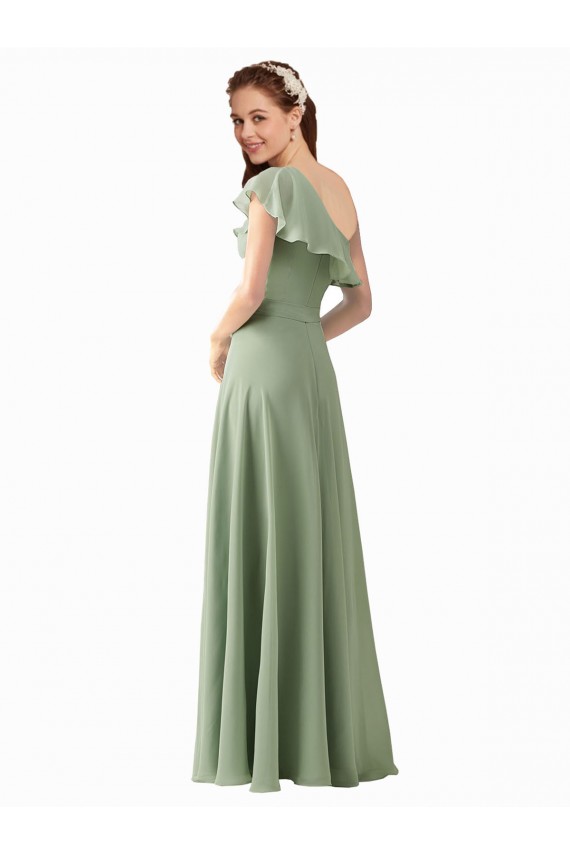 Flutter Sleeves One Shoulder Soft Chiffon A-Line Bridesmaid Dress Brisbane