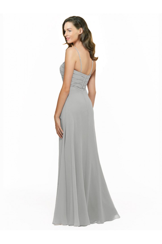Sleeveless Silver Spaghetti Straps Chiffon A-Line Bridesmaid Dress Brisbane