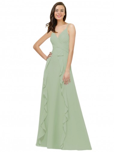 Sleeveless Smoke Green Spaghetti Straps Soft Chiffon A-Line Bridesmaid Dress Brisbane