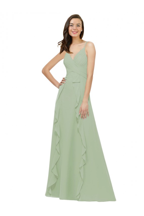 Sleeveless Smoke Green Spaghetti Straps Soft Chiffon A-Line Bridesmaid Dress Brisbane