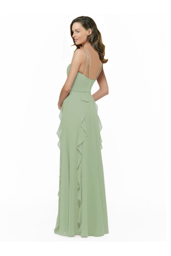 Sleeveless Smoke Green Spaghetti Straps Soft Chiffon A-Line Bridesmaid Dress Brisbane