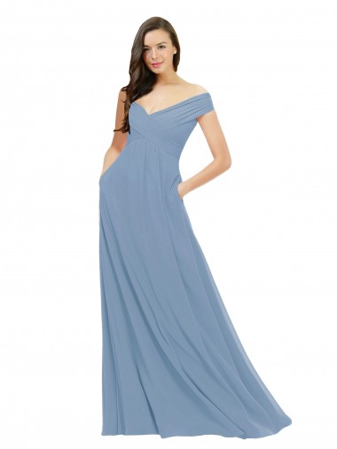 Sleeveless Off the Shoulder Chiffon A-Line Bridesmaid Dress / Evening Gowns Brisbane
