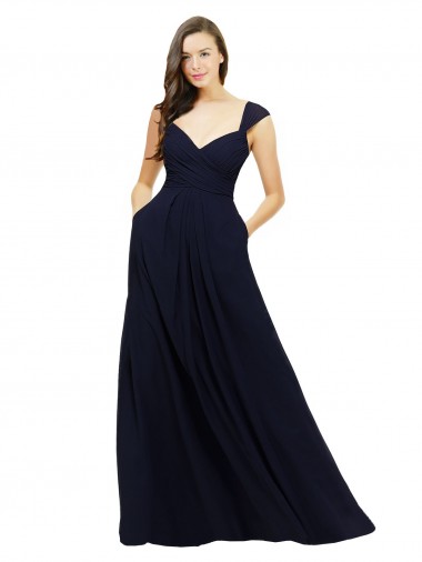 Sleeveless Dark Navy Sweetheart Chiffon A-Line Bridesmaid Gowns Brisbane