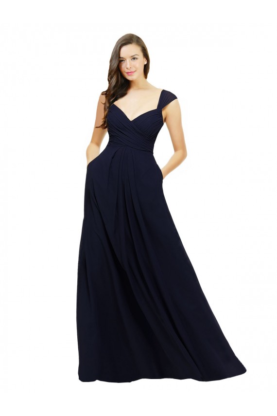 Sleeveless Dark Navy Sweetheart Chiffon A-Line Bridesmaid Gowns Brisbane