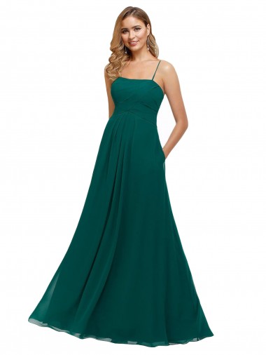 Sleeveless Hunter Spaghetti Straps Low Back Soft Chiffon A-Line Bridesmaid Dress Brisbane