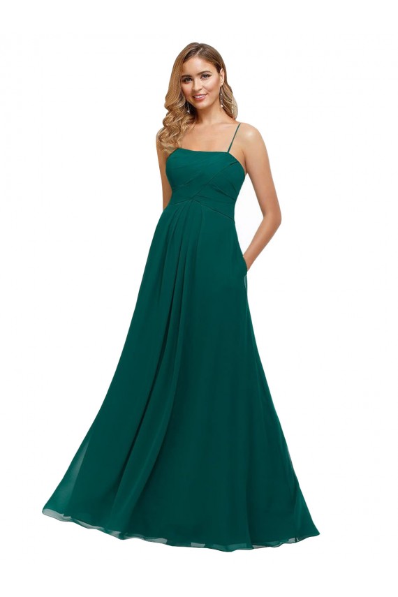 Sleeveless Hunter Spaghetti Straps Low Back Soft Chiffon A-Line Bridesmaid Dress Brisbane