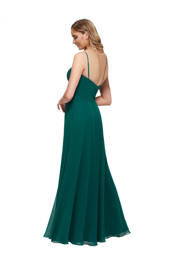 Sleeveless Hunter Spaghetti Straps Low Back Soft Chiffon A-Line Bridesmaid Dress Brisbane