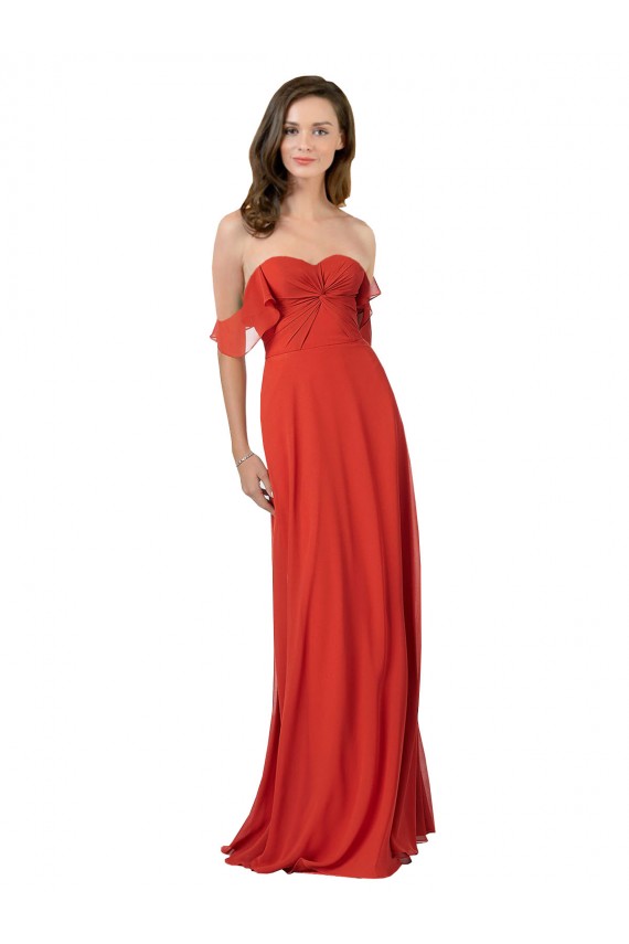 Sleeveless Red Sweetheart V-Back Soft Chiffon A-Line Bridesmaid Dress Brisbane