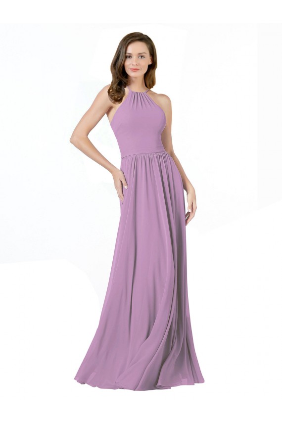 Sleeveless Dark Lavender Halter Neck Soft Chiffon A-Line Bridesmaid Dress Brisbane