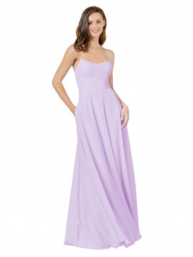 Sleeveless Lilac Spaghetti Straps Soft Chiffon A-Line Bridesmaid Gown Brisbane