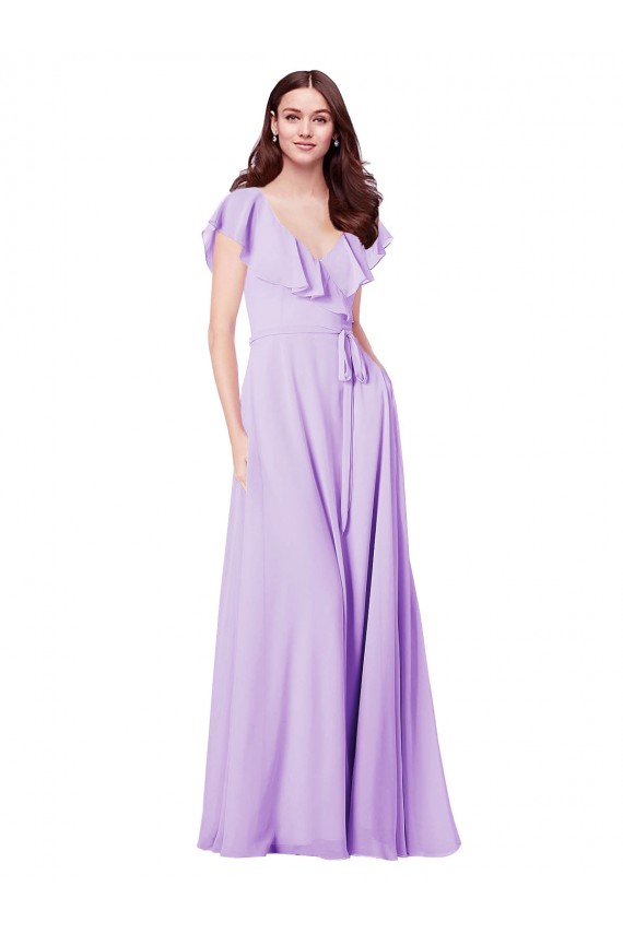 Cap Sleeves Lilac V-Neck V-Back Soft Chiffon A-Line Bridesmaid Dress / Formal Dress Brisbane