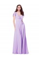 Cap Sleeves Lilac V-Neck V-Back Soft Chiffon A-Line Bridesmaid Dress / Formal Dress Brisbane