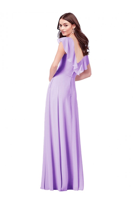 Cap Sleeves Lilac V-Neck V-Back Soft Chiffon A-Line Bridesmaid Dress / Formal Dress Brisbane