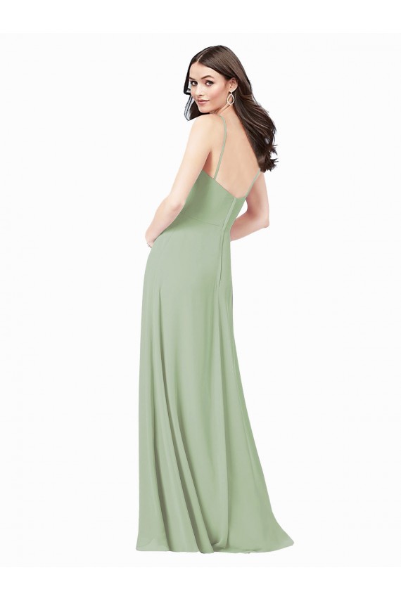 Sleeveless Smoke Green Spaghetti Straps Soft Chiffon A-Line Bridesmaid Dresses Brisbane