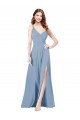 Sleeveless Dusty Blue Spaghetti Straps Keyhole Back Soft Chiffon A-Line Formal Dress / Bridesmaid Dress Brisbane