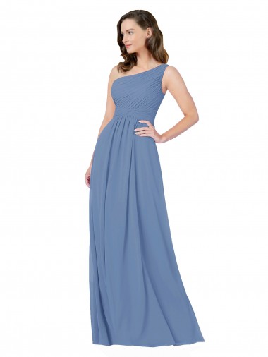 Sleeveless Windsor Blue One Shoulder Soft Chiffon Sheath Bridesmaid Dress Brisbane