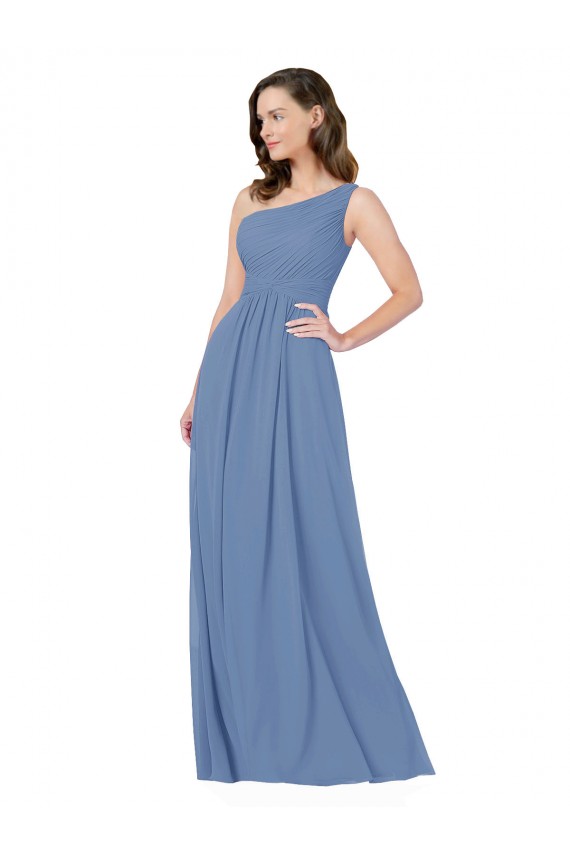 Sleeveless Windsor Blue One Shoulder Soft Chiffon Sheath Bridesmaid Dress Brisbane