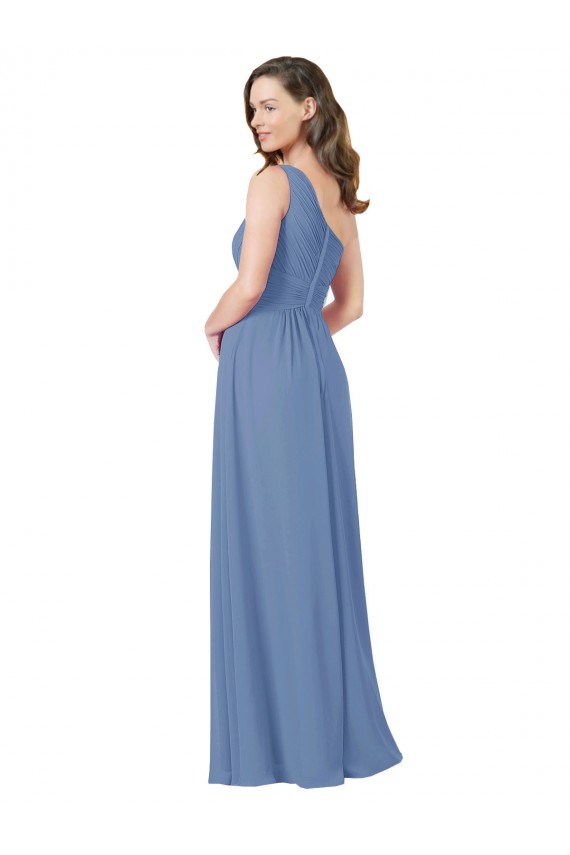 Sleeveless Windsor Blue One Shoulder Soft Chiffon Sheath Bridesmaid Dress Brisbane