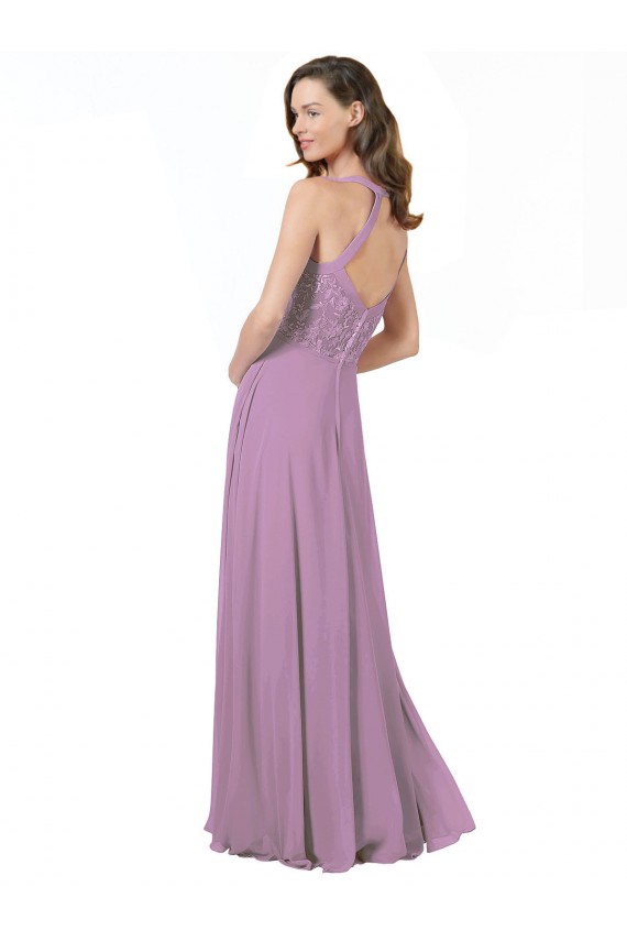 Sleeveless Dark Lavender Spaghetti Straps Soft Chiffon & Lace A-Line Bridesmaid Dress Brisbane