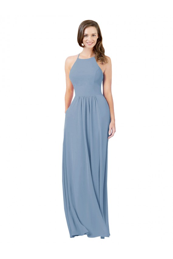 Sleeveless Halter Keyhole Back Chiffon A-Line Bridesmaid Gowns Brisbane