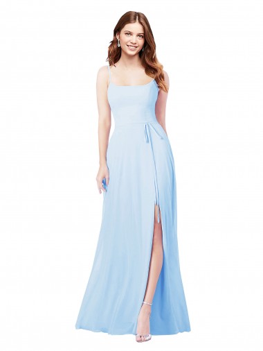 Sleeveless Light Sky Blue Spaghetti Straps Soft Chiffon Sheath Bridesmaid Dress Brisbane
