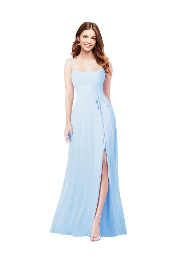 Sleeveless Light Sky Blue Spaghetti Straps Soft Chiffon Sheath Bridesmaid Dress Brisbane