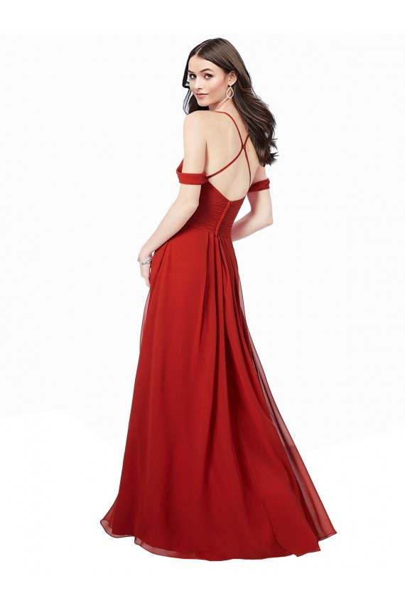 Sleeveless Dark Red V-Neck Criss Cross Back Soft Chiffon A-Line Bridesmaid Dress Brisbane