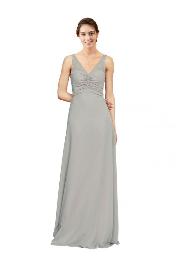Sleeveless Silver V-Neck Soft Chiffon A-Line Bridesmaid Dress Brisbane