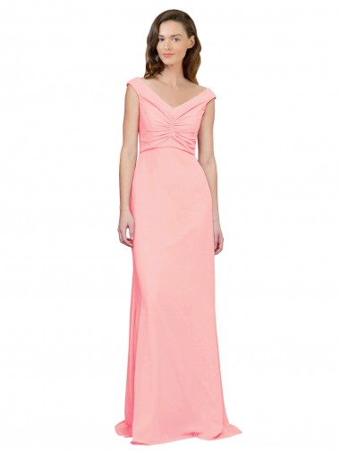 Sleeveless Salmon V-Neck Soft Chiffon A-Line Bridesmaid Dress Brisbane