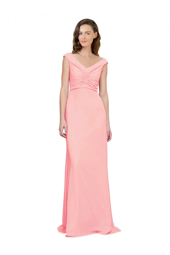Sleeveless Salmon V-Neck Soft Chiffon A-Line Bridesmaid Dress Brisbane