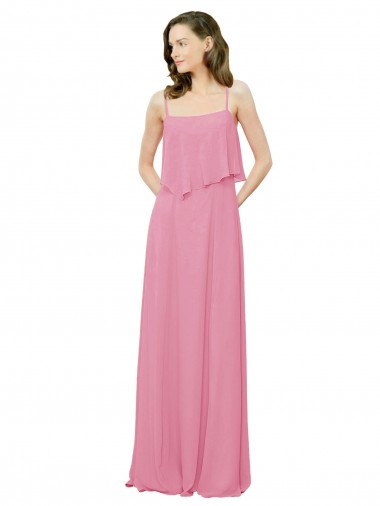 Sleeveless Skin Pink Spaghetti Straps Soft Chiffon A-Line Bridesmaid Dress Brisbane